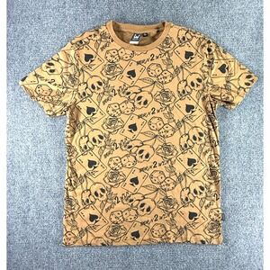 WXYZ‎ MFG CO Mens Born 2 Win Skull Rose Dice Graphic T-Shirt Tan Brown Size M